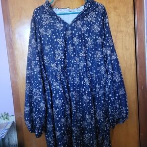 Temu Navy Floral V-Neck Long Sleeve Dress